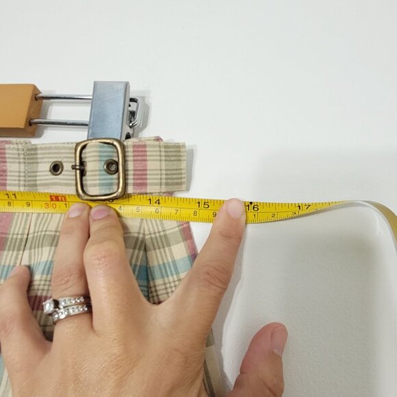 🥑2/100🥑Y2K Vintage Tan & Blue Plaid 90s Style Straight Wrap Skirt %100 Cotton - Picture 10 of 16